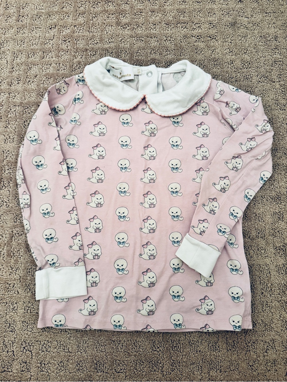 Sal & Pimenta Ghost Printed Long-Sleeve Pajama Top with Peter Pan Collar